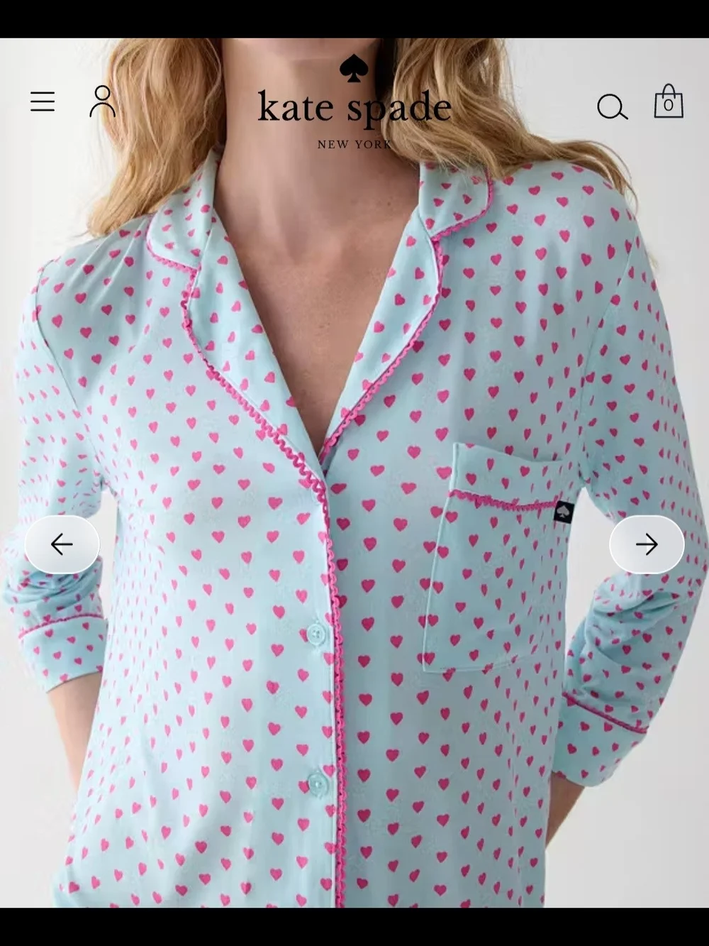 Kate Spade Classic Heart-Print Pajama Set  - Pink Hearts on Light Blue